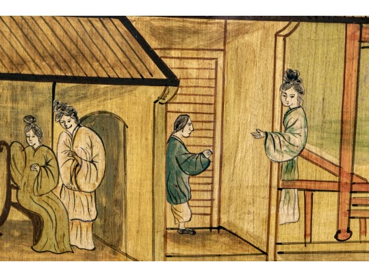 Chinese Lacquer Painting On Board, Canton Landscape