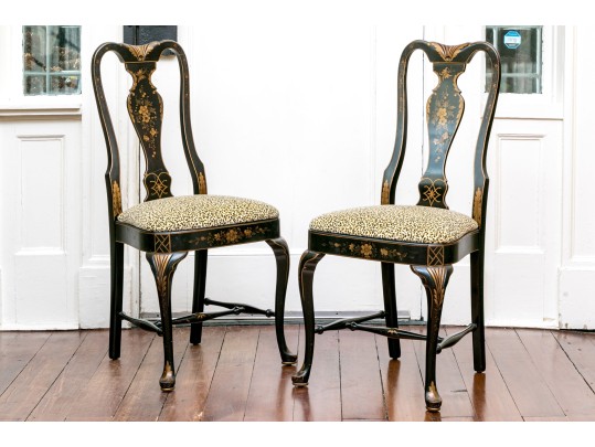 Pair Of Bold Chinese Chippendale Style Side Chairs With Cheetah Print Upholstery