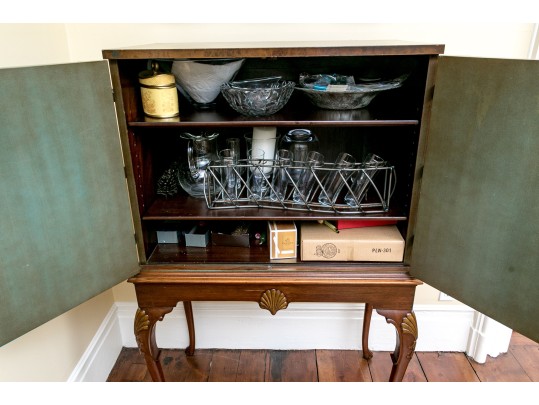 Kensington Furniture Chinoiserie Painted And Hand Carved Walnut American Cabinet On Stand, Ca. 1920