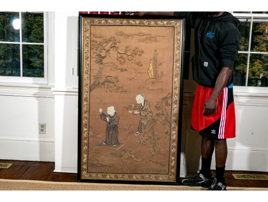 Antique 19th C. Chinese Embroidered Silk Framed Panel