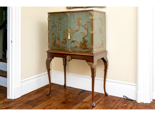 Kensington Furniture Chinoiserie Painted And Hand Carved Walnut American Cabinet On Stand, Ca. 1920