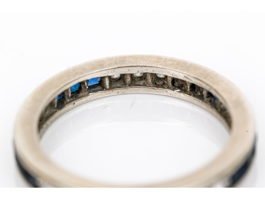 14k Alternating Round Diamond And Square Cut Sapphire Eternity Ring, Size 5.25, See Sizing Note