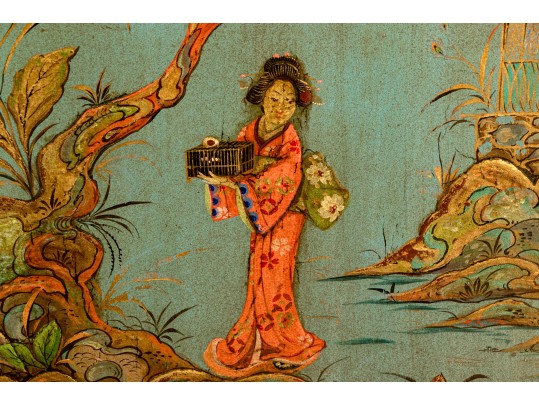 Kensington Furniture Chinoiserie Painted And Hand Carved Walnut American Cabinet On Stand, Ca. 1920