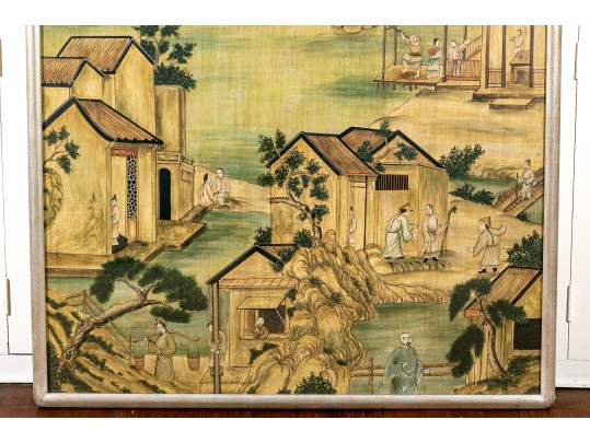 Chinese Lacquer Painting On Board, Canton Landscape
