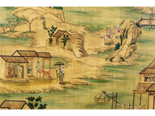 Chinese Lacquer Painting On Board, Canton Landscape