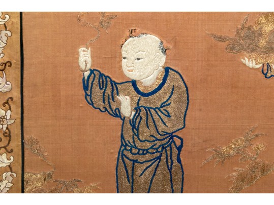 Antique 19th C. Chinese Embroidered Silk Framed Panel