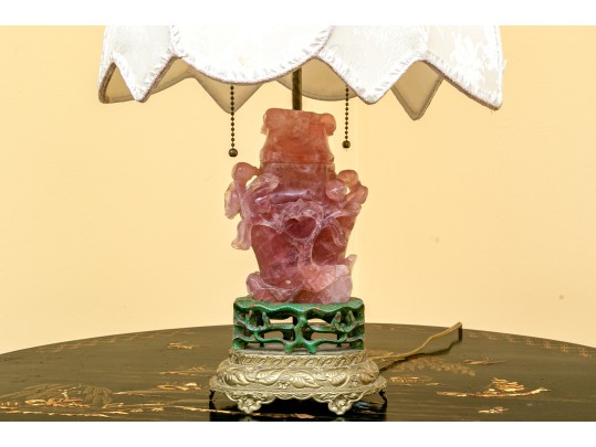 Gorgeous Chinese Carved Rose Quartz Lidded Vase Form Table Lamp, 20th C.