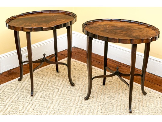 George III Style Pair Of Pie Crust Oval Top Mahogany Side Tables, Ca. 1950 Or Earlier