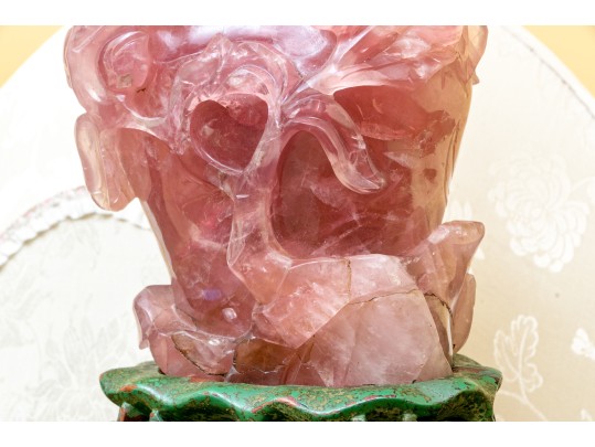 Gorgeous Chinese Carved Rose Quartz Lidded Vase Form Table Lamp, 20th C.