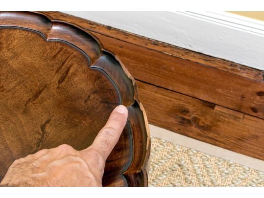 George III Style Pair Of Pie Crust Oval Top Mahogany Side Tables, Ca. 1950 Or Earlier