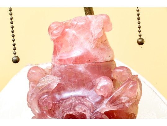 Gorgeous Chinese Carved Rose Quartz Lidded Vase Form Table Lamp, 20th C.