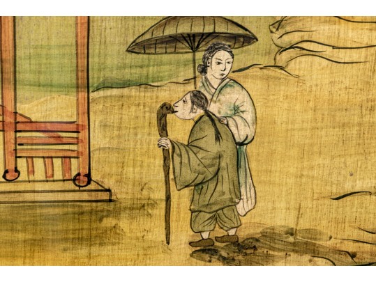 Chinese Lacquer Painting On Board, Canton Landscape