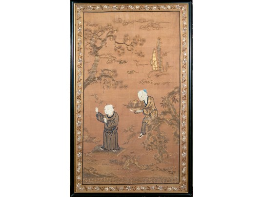 Antique 19th C. Chinese Embroidered Silk Framed Panel