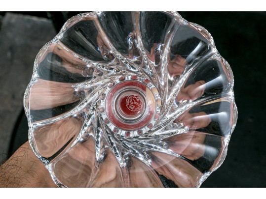 Magnificent Pair Of French Baccarat Crystal Candlesticks And Etched Hurricanes