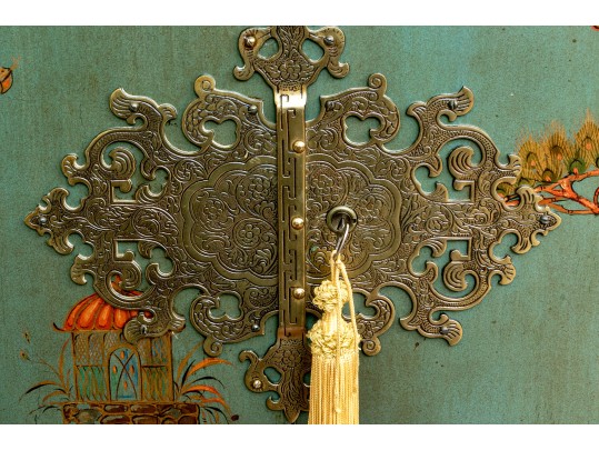 Kensington Furniture Chinoiserie Painted And Hand Carved Walnut American Cabinet On Stand, Ca. 1920