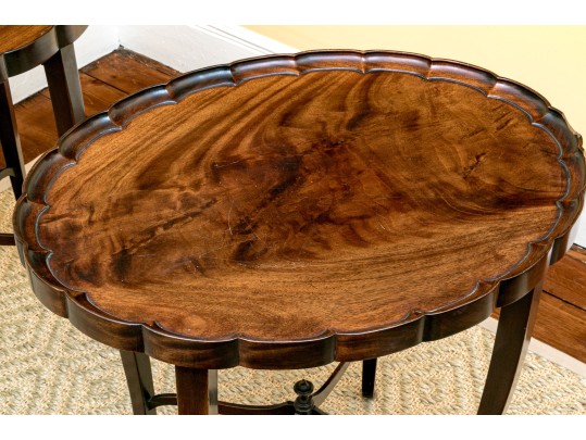 George III Style Pair Of Pie Crust Oval Top Mahogany Side Tables, Ca. 1950 Or Earlier
