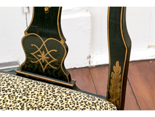 Pair Of Bold Chinese Chippendale Style Side Chairs With Cheetah Print Upholstery