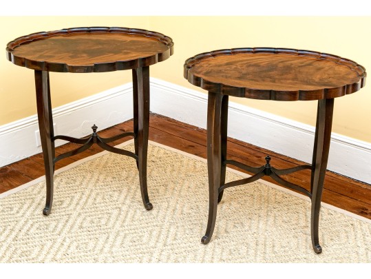 George III Style Pair Of Pie Crust Oval Top Mahogany Side Tables, Ca. 1950 Or Earlier