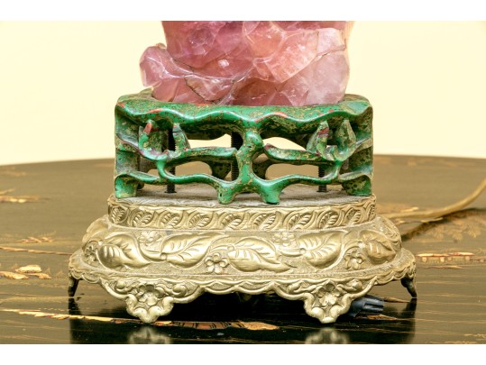 Gorgeous Chinese Carved Rose Quartz Lidded Vase Form Table Lamp, 20th C.