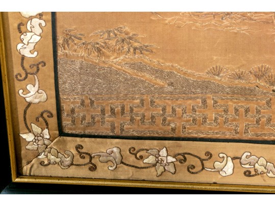 Antique 19th C. Chinese Embroidered Silk Framed Panel