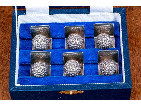 Set Of Six English Sterling Silver Marked Place Card Settings, 6.38 Ozt.