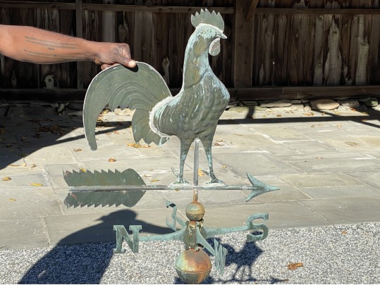 Antique Iron And Copper Rooster Weather Vane