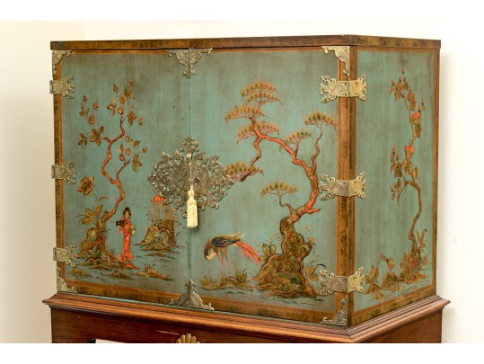 Kensington Furniture Chinoiserie Painted And Hand Carved Walnut American Cabinet On Stand, Ca. 1920