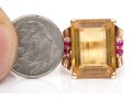 14k Yellow And Rose Gold Handsome Vintage Citrine And Ruby Ring, App. 9.44 CTS, Size 5.5