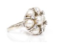 14k White Gold Vintage Pretty Cultured Pearl And Diamond Cluster Ring, Size 3