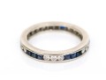 14k Alternating Round Diamond And Square Cut Sapphire Eternity Ring, Size 5.25, See Sizing Note