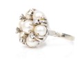 14k White Gold Vintage Pretty Cultured Pearl And Diamond Cluster Ring, Size 3