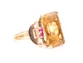 14k Yellow And Rose Gold Handsome Vintage Citrine And Ruby Ring, App. 9.44 CTS, Size 5.5