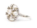 14k White Gold Vintage Pretty Cultured Pearl And Diamond Cluster Ring, Size 3