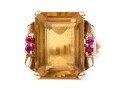14k Yellow And Rose Gold Handsome Vintage Citrine And Ruby Ring, App. 9.44 CTS, Size 5.5