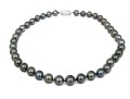 Beautiful Graduated Black Tahitian Pearl Necklace, 8.75mm To 12.25mm, 14k Diamond Set Clasp