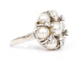 14k White Gold Vintage Pretty Cultured Pearl And Diamond Cluster Ring, Size 3