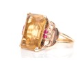 14k Yellow And Rose Gold Handsome Vintage Citrine And Ruby Ring, App. 9.44 CTS, Size 5.5