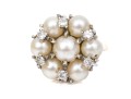 14k White Gold Vintage Pretty Cultured Pearl And Diamond Cluster Ring, Size 3