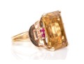 14k Yellow And Rose Gold Handsome Vintage Citrine And Ruby Ring, App. 9.44 CTS, Size 5.5