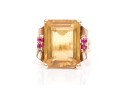 14k Yellow And Rose Gold Handsome Vintage Citrine And Ruby Ring, App. 9.44 CTS, Size 5.5