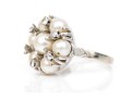 14k White Gold Vintage Pretty Cultured Pearl And Diamond Cluster Ring, Size 3