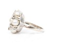 14k White Gold Vintage Pretty Cultured Pearl And Diamond Cluster Ring, Size 3