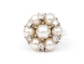 14k White Gold Vintage Pretty Cultured Pearl And Diamond Cluster Ring, Size 3