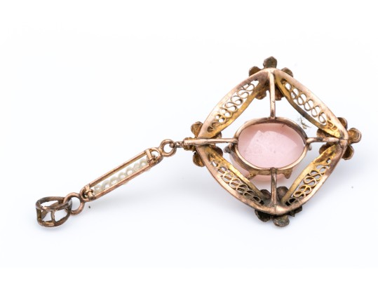 10k Yellow Gold Pretty Vintage Cameo Motif Lavaliere Pendant