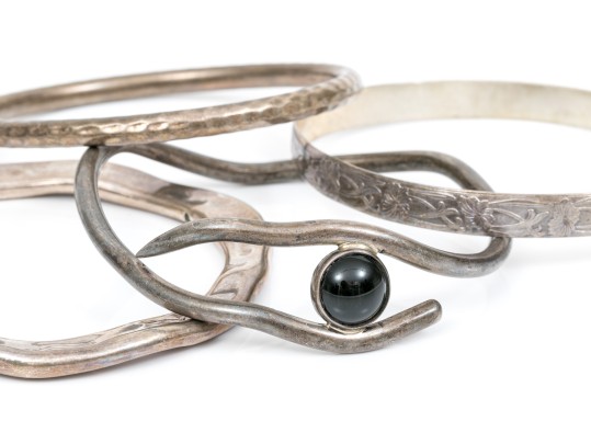 Sterling Silver Lot Of Four Assorted Slip On Bangle Bracelets, Assorted Styles