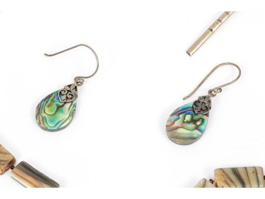 Lot Of Assorted Lot Of Lovely Abalone Jewelry Pieces, Sterling And Silverplate