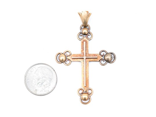 14k Gold Striking Vintage Large Decorative Cross