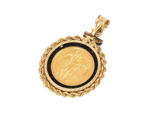 14k Yellow Gold Rope Edged Coin Style Pendant