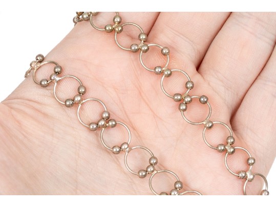 Sterling Silver Set Of Matching Wire And Ball Motif Choker And Anklet Set