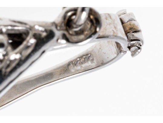 14k White Gold Diamond And CZ Drop Pendant Style Earrings